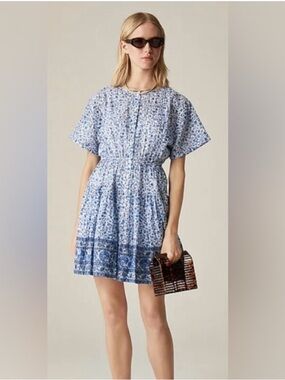 J.Crew Blue White Blockprint Mini Dress - Small